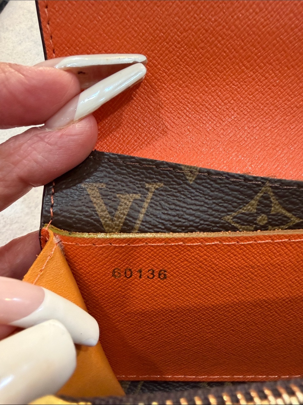 Monogram lv Continental Wallet in Brown with Orange Snap - Picture 7 of 10